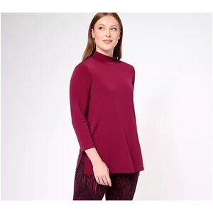 Susan Graver Modern Essentials Liquid Knit Mock Neck Top XLP Dark Red A610390